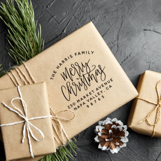 Curve-tekstfamilie naam kerstretouradres rubberstempel