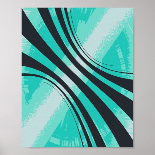 Curved Black Lines on Cyan background Poster (Voorkant)