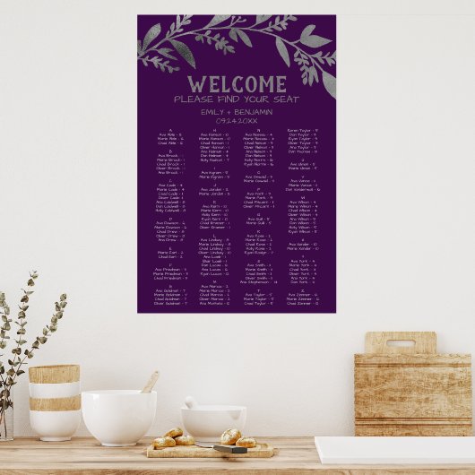 Curved Branch Silver Alfabetical Seating Chart Poster (Keuken)