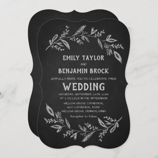 Curved Branches | Chalkboard Wedding Kaart (Voorkant / Achterkant)