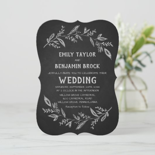 Curved Branches | Chalkboard Wedding Kaart (Staand voorkant)