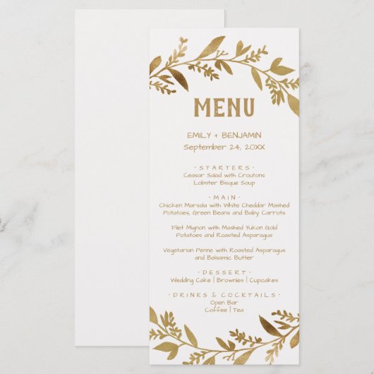 Curved Branches | Gold Dinner Menu-Kaart Menu (Voorkant / Achterkant)