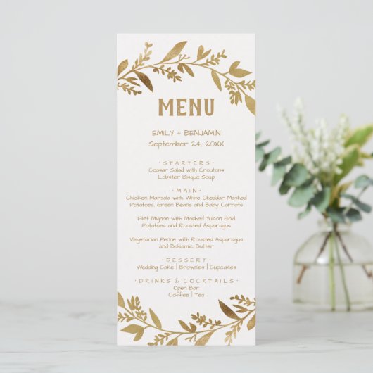 Curved Branches | Gold Dinner Menu-Kaart Menu (Staand voorkant)