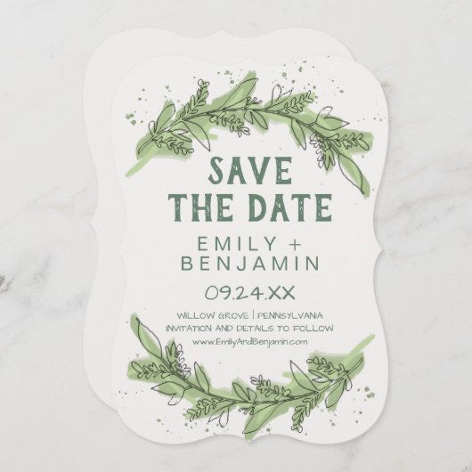 Curved Branches | Greenery Save the Date Kaart (Voorkant / Achterkant)
