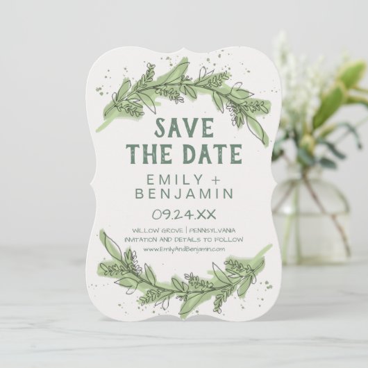 Curved Branches | Greenery Save the Date Kaart (Staand voorkant)