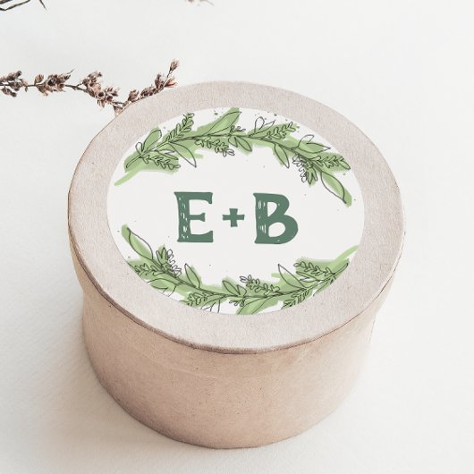 Curved Branches | Greenery Wedding Envelope Seals Ronde Sticker