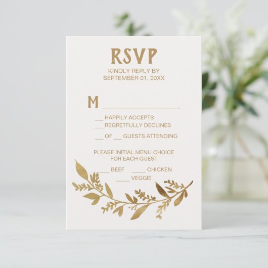 Curved Branches | Keuze uit Gold Menu RSVP-kaart (Staand voorkant)