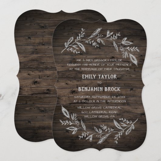 Curved Branches | Wooden Formal Wedding Kaart (Voorkant / Achterkant)