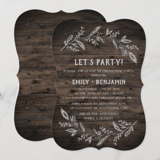 Curved Branches | Wooden Let's Party Kaart (Voorkant / Achterkant)
