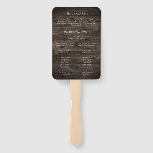 Curved Branches | Wooden Wedding Programme Handwaaier (Achterkant)
