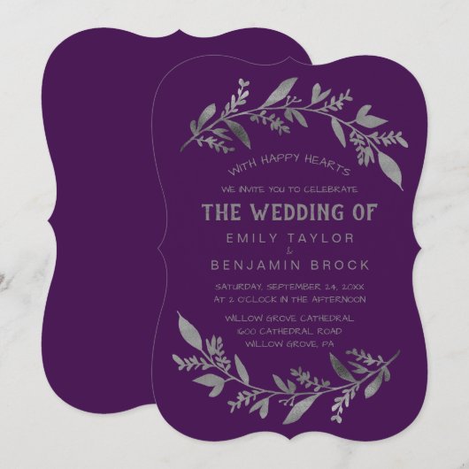 Curved Branches | Zilver het huwelijk van Kaart (Voorkant / Achterkant)