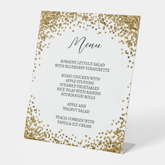 Curved Gold Glitter White Menu Reclamebord Met Voetstuk (Voorkant)