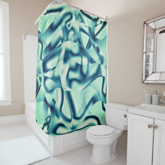 Curved greenish blue shapes, showy cyan tones douchegordijn