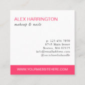 Curved Hot Pink Text Foto van Make-up Vierkante Visitekaartje (Achterkant)