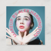 Curved Hot Pink Text Foto van Make-up Vierkante Visitekaartje (Voorkant)