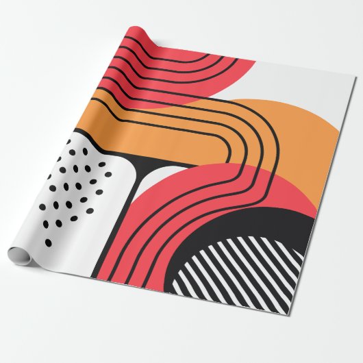 Curved Line with Red & Orange Geometric Shapes Cadeaupapier (Uitgerold)