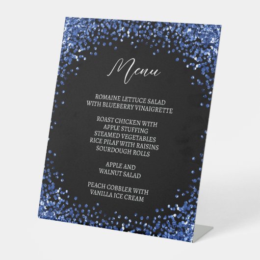 Curved Navy Blue Glitter Black Menu Reclamebord Met Voetstuk (Voorkant)