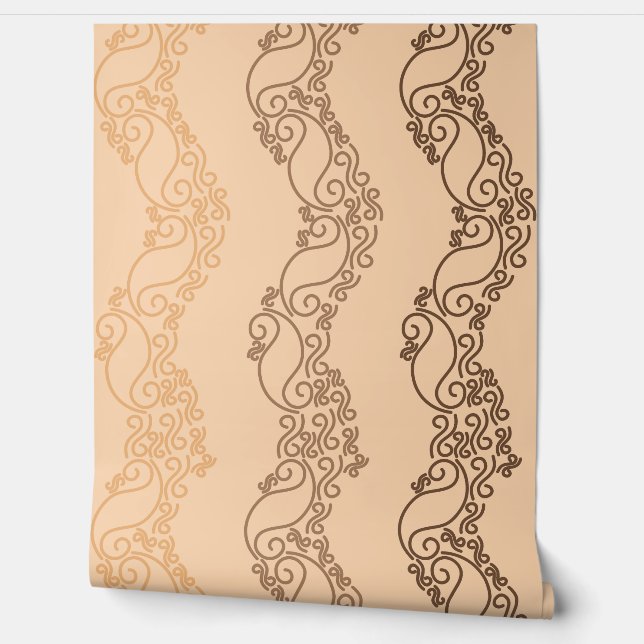 Curved Ombre Stripes - Brown - Peach Behang (Afrollen)