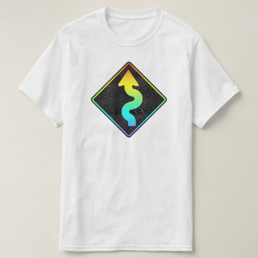 curved road ahead street sign T-Shirt (Design voorkant)