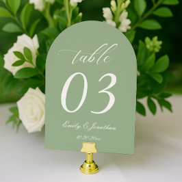 Curved Sage Green Wedding Table Number Kaart
