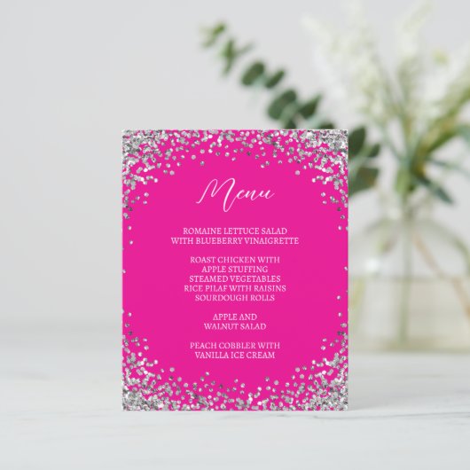 Curved Silver Glitter Hot Pink Menu (Staand voorkant)