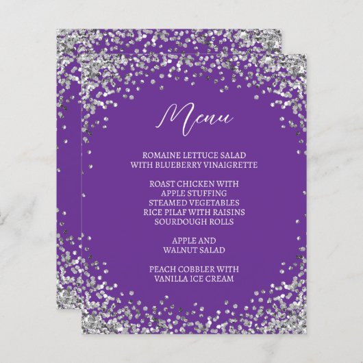 Curved Silver Glitter Royal Purple Menu (Voorkant / Achterkant)