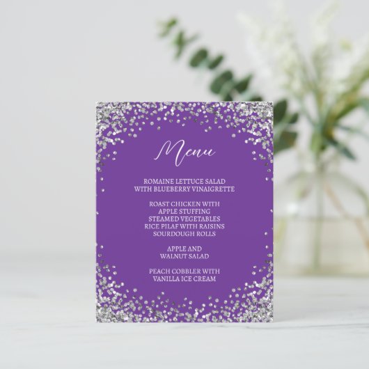 Curved Silver Glitter Royal Purple Menu (Staand voorkant)