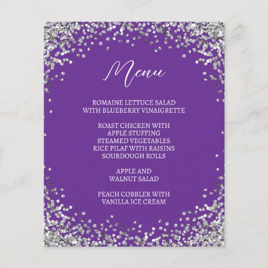 Curved Silver Glitter Royal Purple Menu (Voorkant)