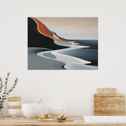 Curved Sweep - Minimalistische Abstracte Wave Art  Poster (Keuken)