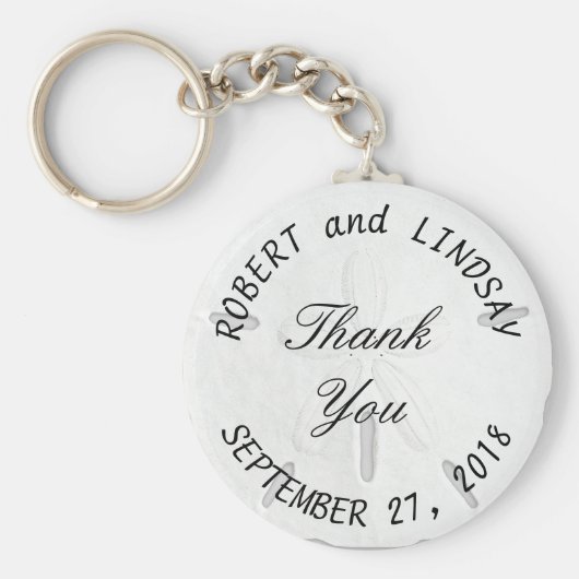 Curved Text Sand Dollar Wedding Favor Sleutelhanger (Voorkant)