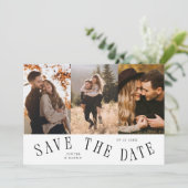 Curved Typography Multi Photo White Save The Date (Staand voorkant)