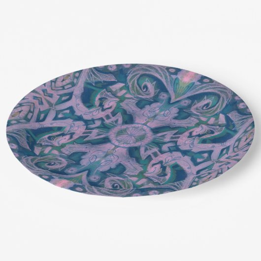 Curven & Lotusen, abstracte bloem, lavender en bla Papieren Bordje (Gekanteld)