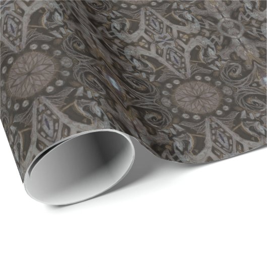 Curven & Lotuses damask taupe charcoal black brown Cadeaupapier (Rol Hoek)
