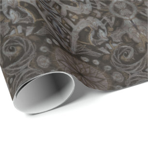 Curven & Lotuses damask taupe charcoal black brown Cadeaupapier