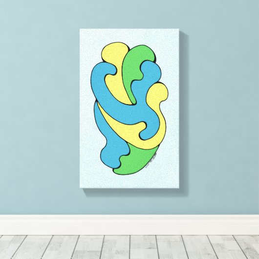 Curven omarmen (geel, blauw, groen) canvas afdruk (Insitu (Houten vloer))
