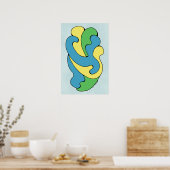 Curven omarmen (geel, blauw, groen) poster (Keuken)