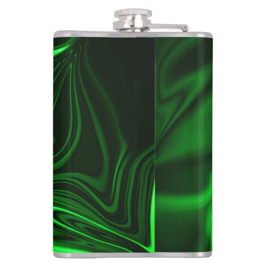 Curves and folds green nickeled on dark background heupfles (Achterkant)