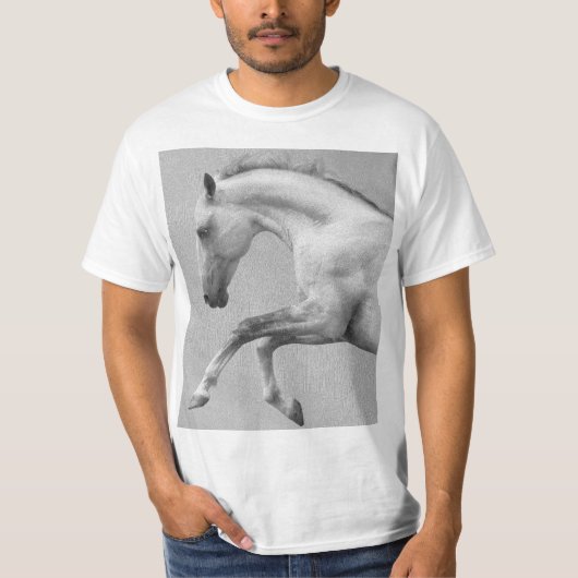 Curvet Paard Mannen Moderne Witte Dier Sjabloon T-shirt (Voorkant)