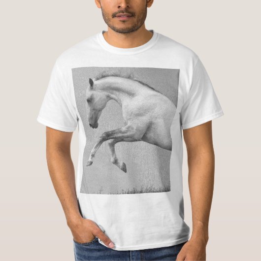Curvet Paard Sjabloon Mannen Moderne Witte Dieren T-shirt (Voorkant)