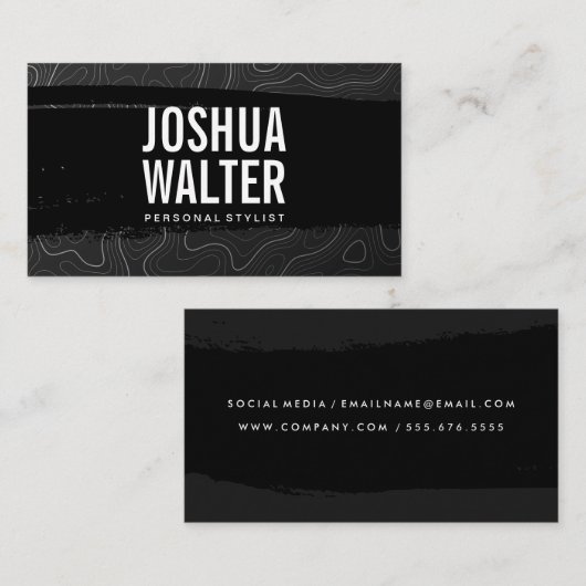 Curvileaire lijnen achtergrond | Zwart geborsteld Visitekaartje (Voorkant / Achterkant)