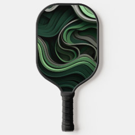Curvilineair abstract in groen en grijs pickleball paddle