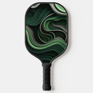 Curvilineair abstract in groen en grijs pickleball paddle