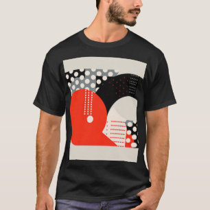 Curving vormen in rood, grijs en zwart t-shirt