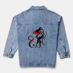 Curvy Abstracte Silhouette Art Denim Jacket