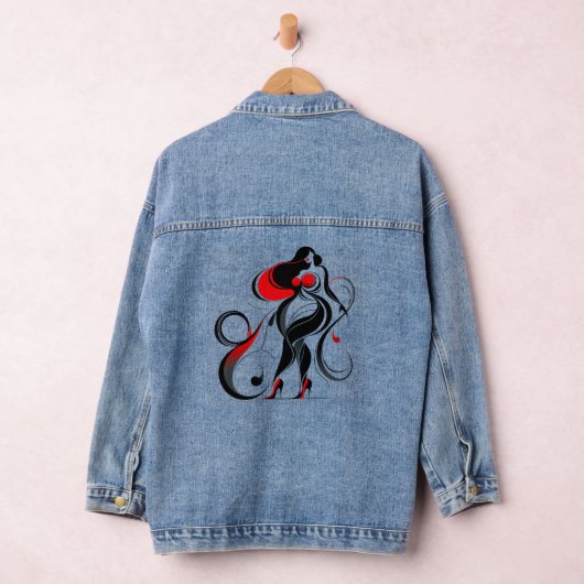 Curvy Abstracte Silhouette Art Denim Jacket (Hangar)