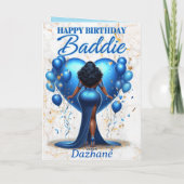 Curvy Afro-Amerikaanse Vrouw Blauw Glam Verjaardag Kaart (Achterkant)