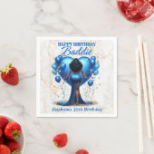 Curvy Afro-Amerikaanse Vrouw Blauw Glam Verjaardag Servet (Insitu)