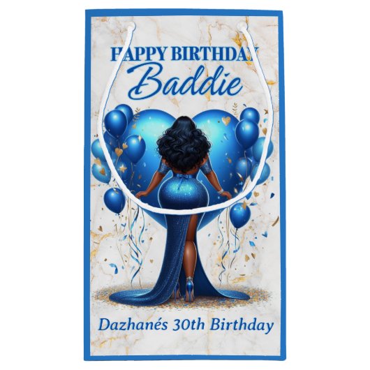 Curvy Afro-Amerikaanse Vrouw Blauwe Verjaardagsbad Klein Cadeauzakje (Achterkant)