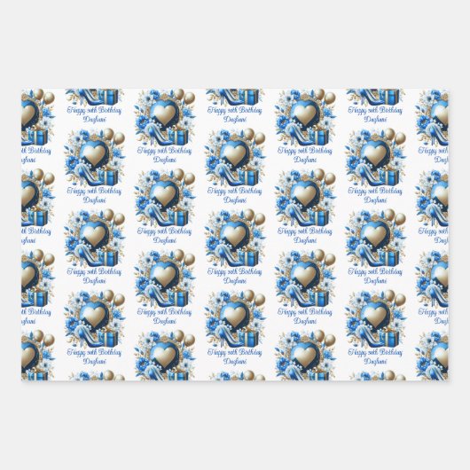 Curvy Afro-Amerikaanse Vrouw Glam Blauw Verjaardag Inpakpapier Vel (Voorkant 3)