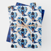 Curvy Afro-Amerikaanse Vrouw Glam Blauw Verjaardag Inpakpapier Vel (In situ)